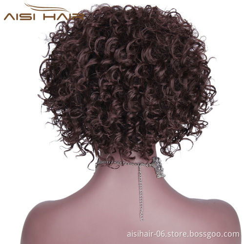 Top Quality Short Afro High Temperature Curly Wigs Fiber Brown Color Synthetic Hair Wig For Black Women
